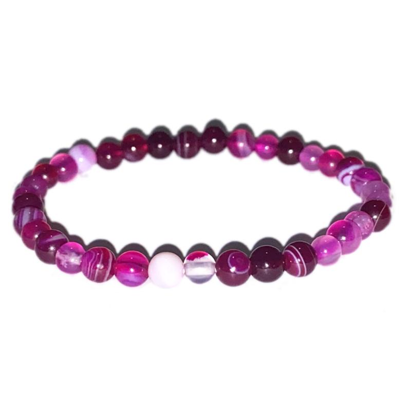 Bracelet taille enfants agate teintée rose A (boules 3-4mm)