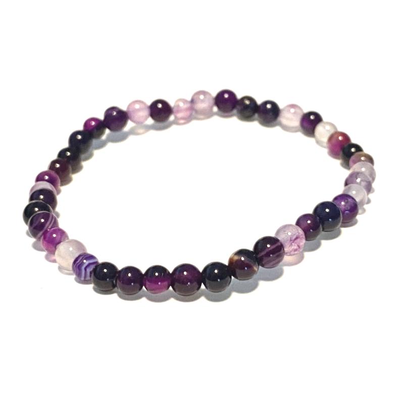 Bracelet taille enfants agate teintée violette A (boules 3-4mm)