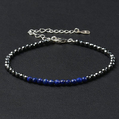 Bracelet hématite lapis lazuli perles facettées argent 925