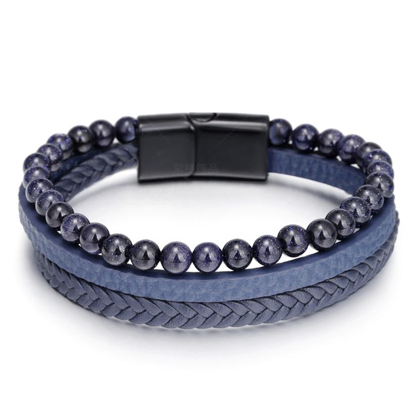 Bracelet Homme cuir bleu pierre d&