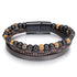 Bracelet Homme cuir marron onyx oeil de tigre (boules 5-6mm)