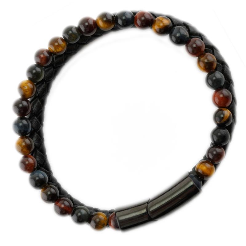 Bracelet Homme cuir multi-oeil (boules 5-6mm)