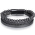 Bracelet Homme cuir noir onyx dépoli (boules 5-6mm)