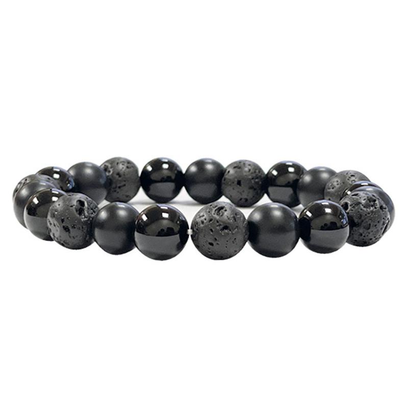 Bracelet Homme: onyx, onyx dépoli, pierre de lave A (boules 10mm)