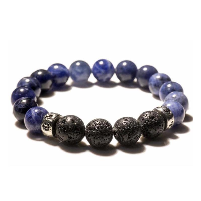 Bracelet Homme: sodalite, pierre de lave (boules 10mm)