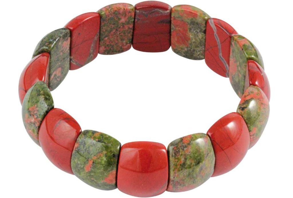 Bracelet jaspe rouge et unakite A (pierres taillées)