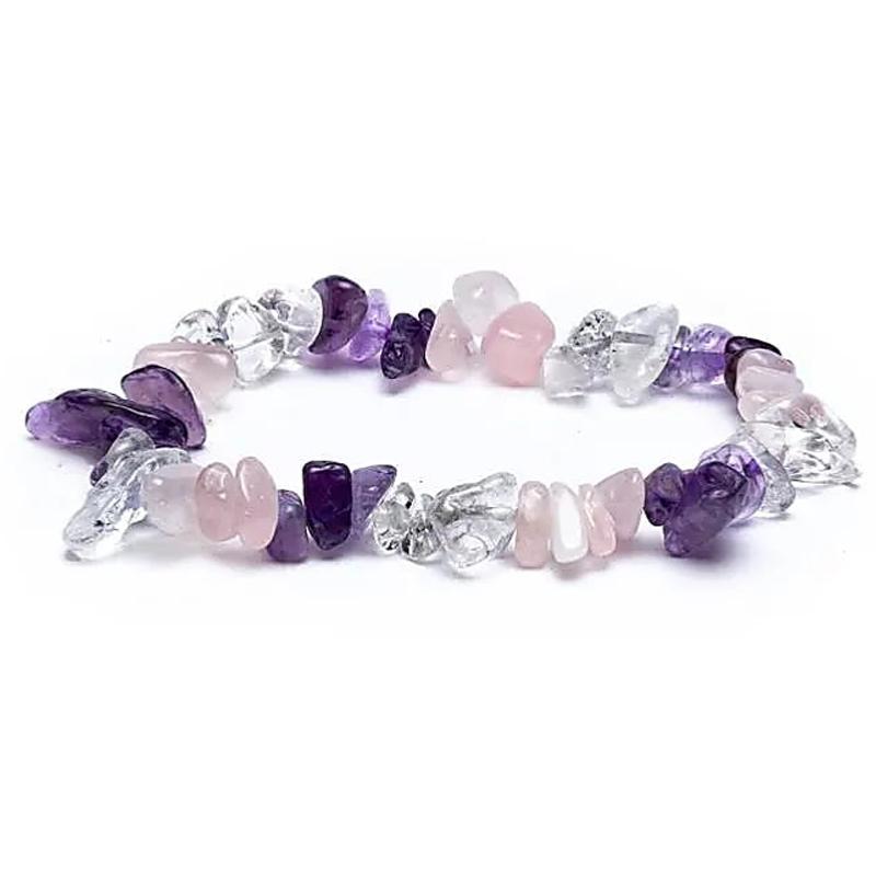 Bracelet multi Améthyste Cristal de roche Quart rose Brésil A (perles baroques)