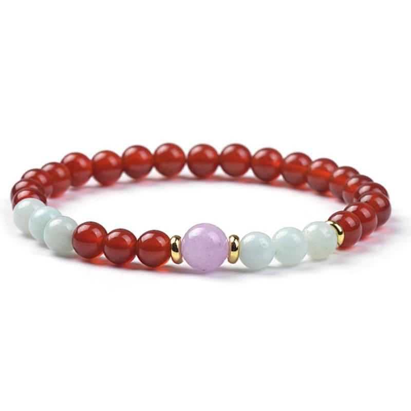 Bracelet multi cornaline chauffée, amazonite, quartz rose A+ (boules 5-6mm)