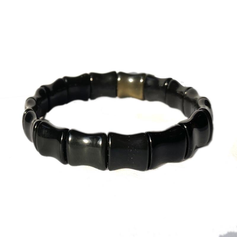 Bracelet obsidienne oeil céleste Mexique bambou