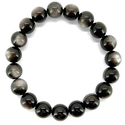 Bracelet obsidienne argentée Mexique A (boules 10mm)