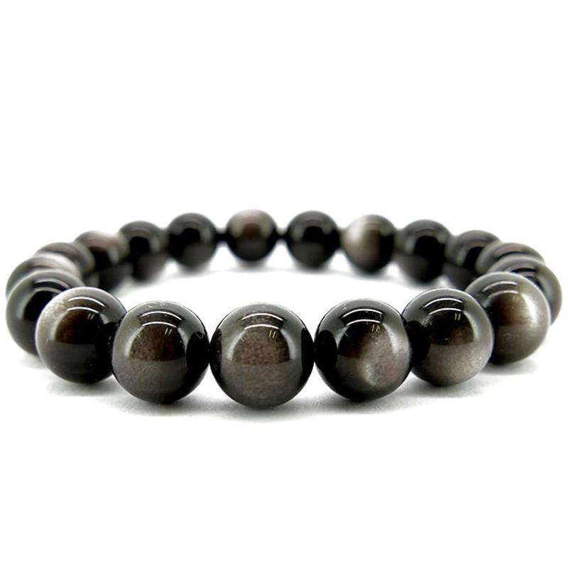 Bracelet obsidienne argentée Mexique A (boules 10mm)