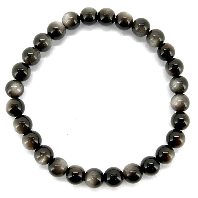 Bracelet obsidienne argentée Mexique A (boules 5-6mm)