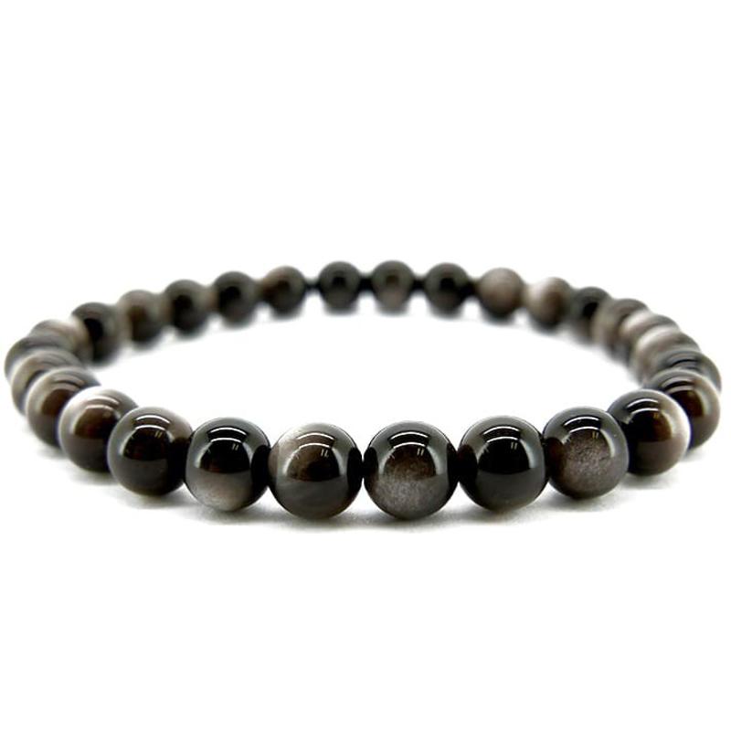 Bracelet obsidienne argentée Mexique A (boules 5-6mm)