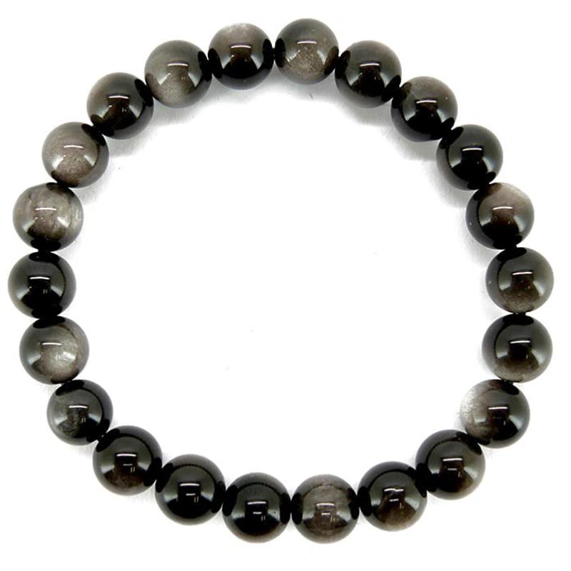 Bracelet obsidienne argentée Mexique A (boules 7-8mm)