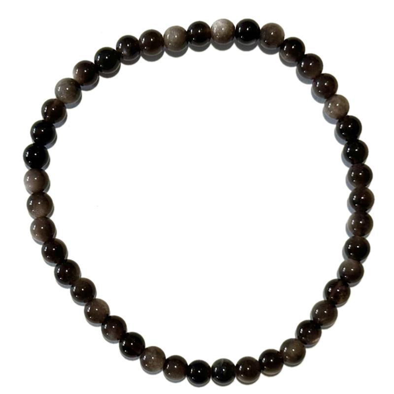 Bracelet obsidienne argentée Mexique A (boules 3-4mm)