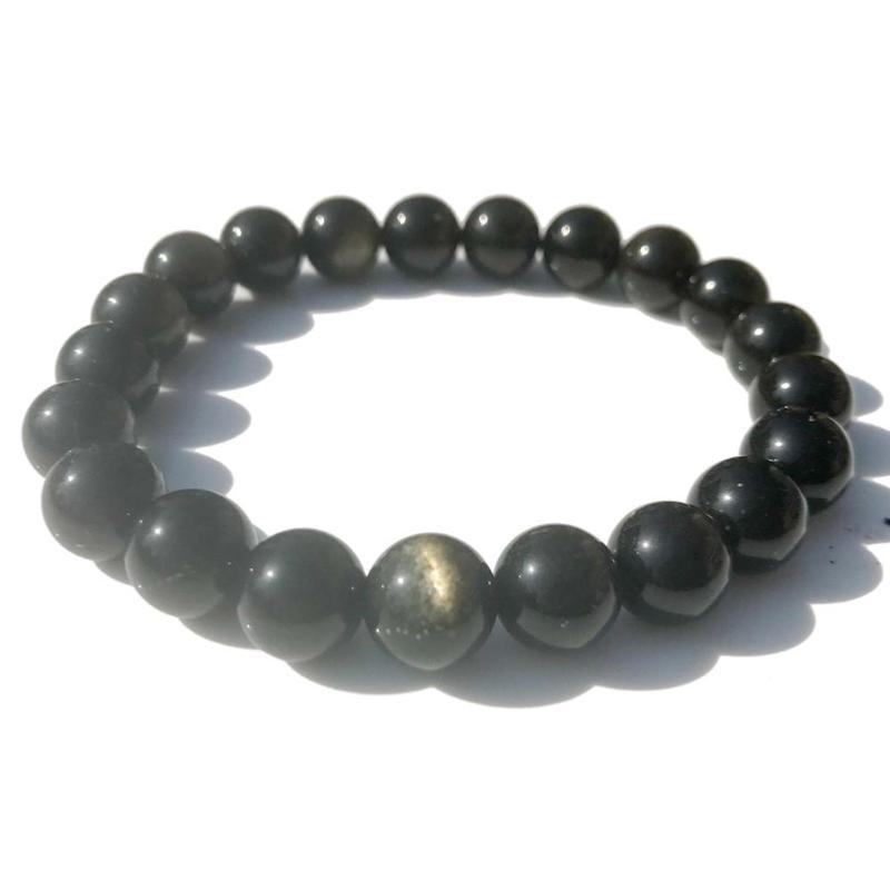 Bracelet obsidienne dorée Mexique A (boules 10mm)