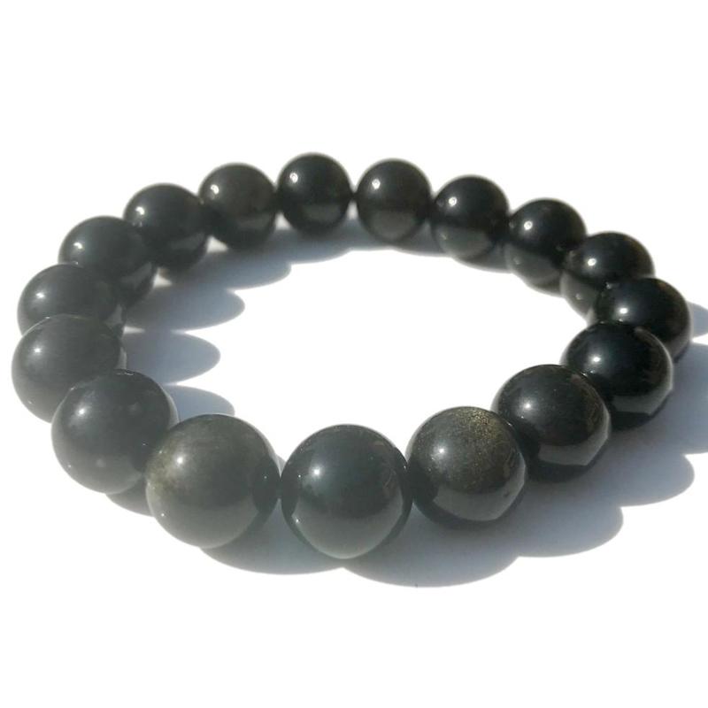 Bracelet obsidienne dorée Mexique A (boules 12mm)