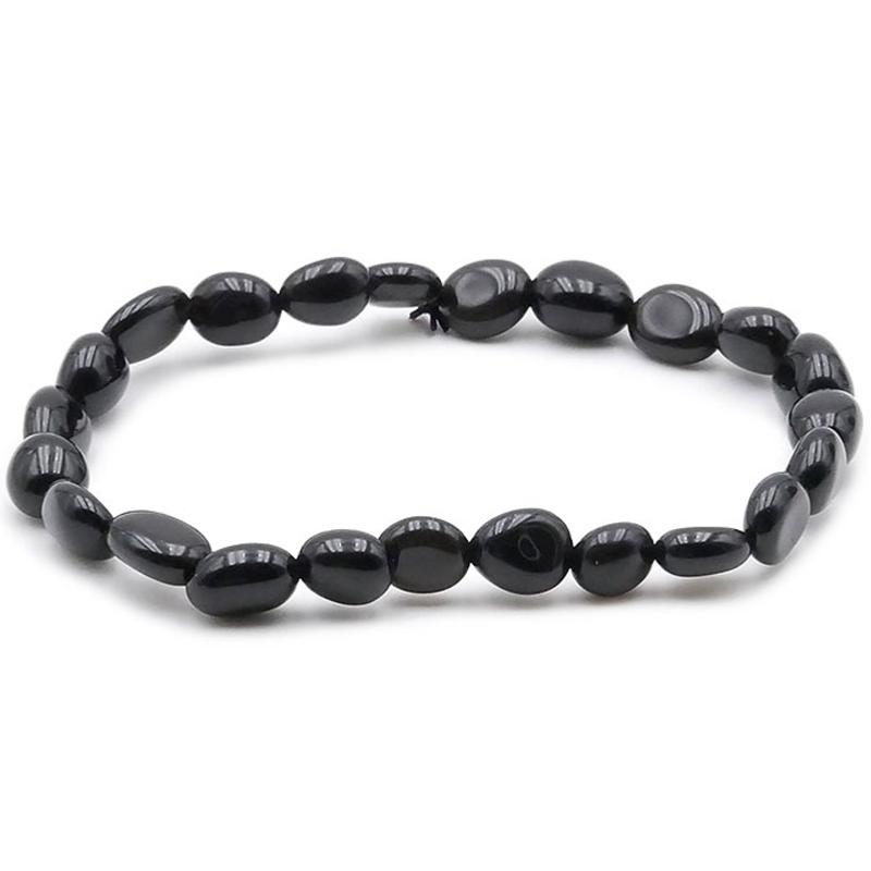 Bracelet obsidienne noire Mexique A grains 5-7mm