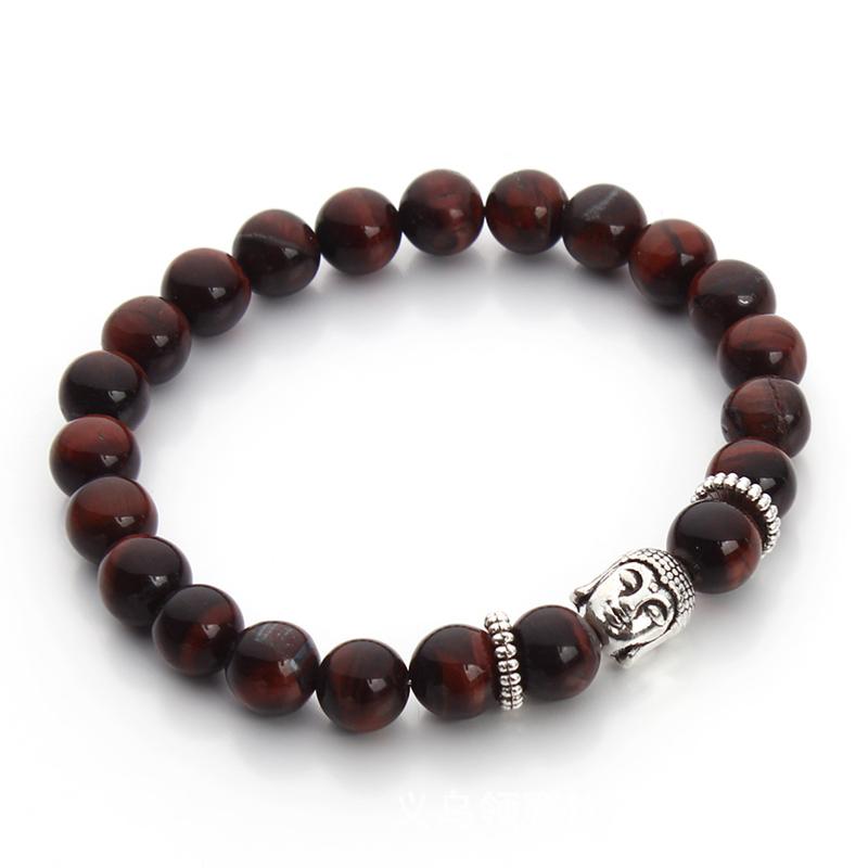 Bracelet oeil de taureau (boules 8mm) + Bouddha