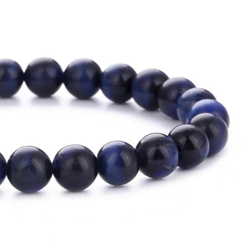 Bracelet oeil de tigre teinté bleu (boules 5-6mm)