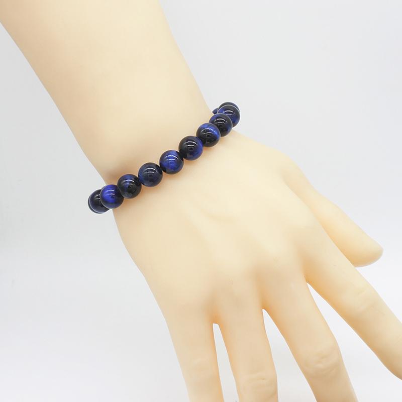 Bracelet oeil de tigre teinté bleu (boules 8mm)