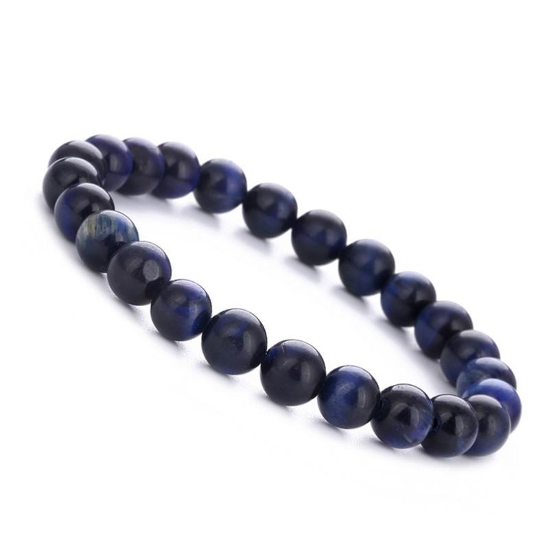 Bracelet oeil de tigre teinté bleu (boules 5-6mm)