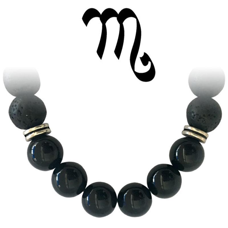 Bracelet &quot;Zodiac&quot; Scorpion - Pierre de lave - Onyx (boules 8mm)