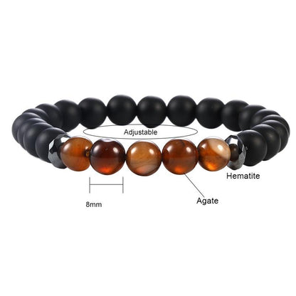 Bracelet onyx dépoli et agate (boules 8mm)