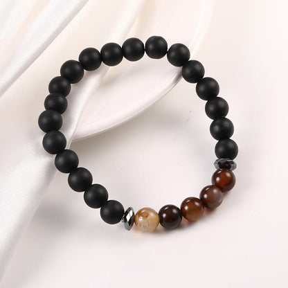 Bracelet onyx dépoli et agate (boules 8mm)