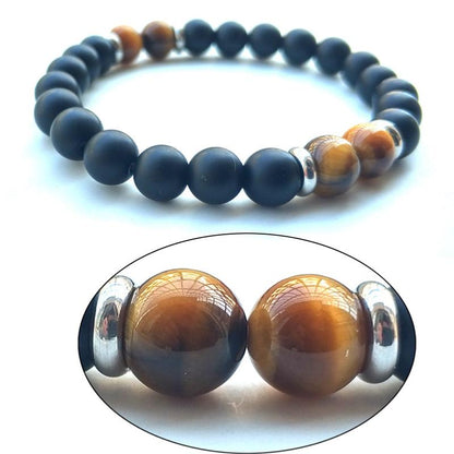 Bracelet onyx dépoli et oeil de tigre (boules 8mm)