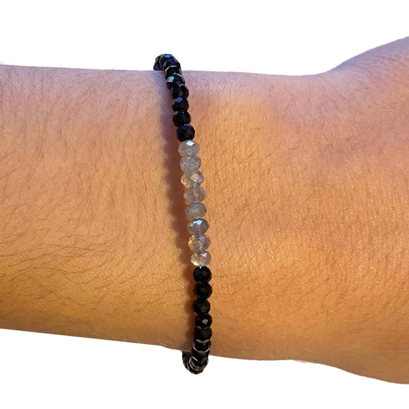 Bracelet onyx labradorite perles facettées argent 925