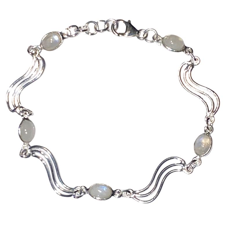 Bracelet pierre de lune arc en ciel (péristérite) argent 925