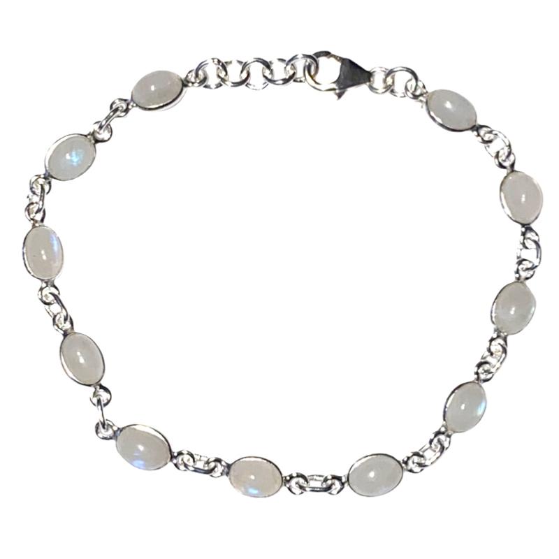 Bracelet pierre de lune arc en ciel (péristérite) argent 925