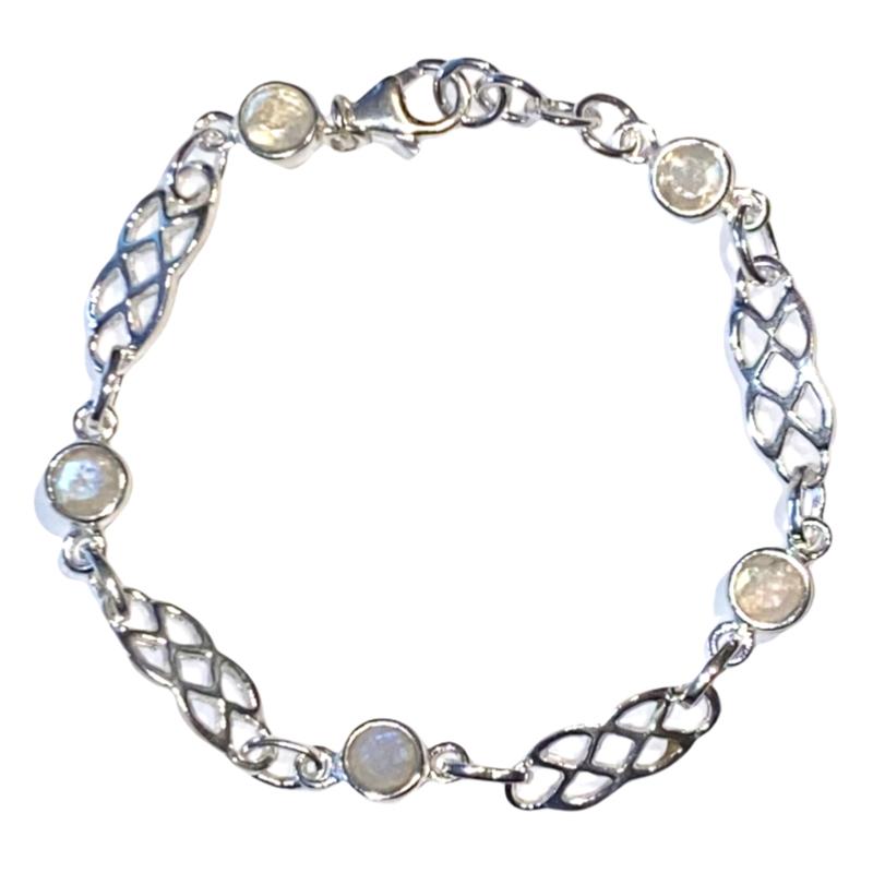 Bracelet pierre de lune arc en ciel (péristérite) argent 925