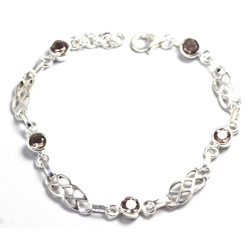 Bracelet quartz fumé Etats-Unis AA argent 925