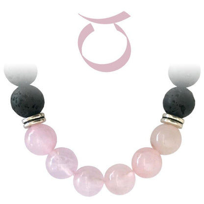 Bracelet &quot;Zodiac&quot; Taureau - Pierre de lave - Quartz rose (boules 8mm)