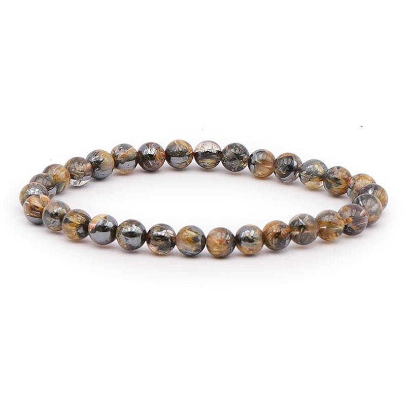 Bracelet quartz rutile hématite Brésil AAA (boules 5,5-6,5mm)