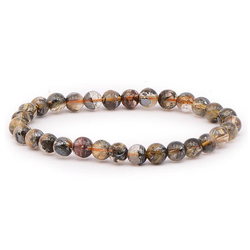 Bracelet quartz rutile hématite Brésil AAA (boules 6,5-7,5mm)