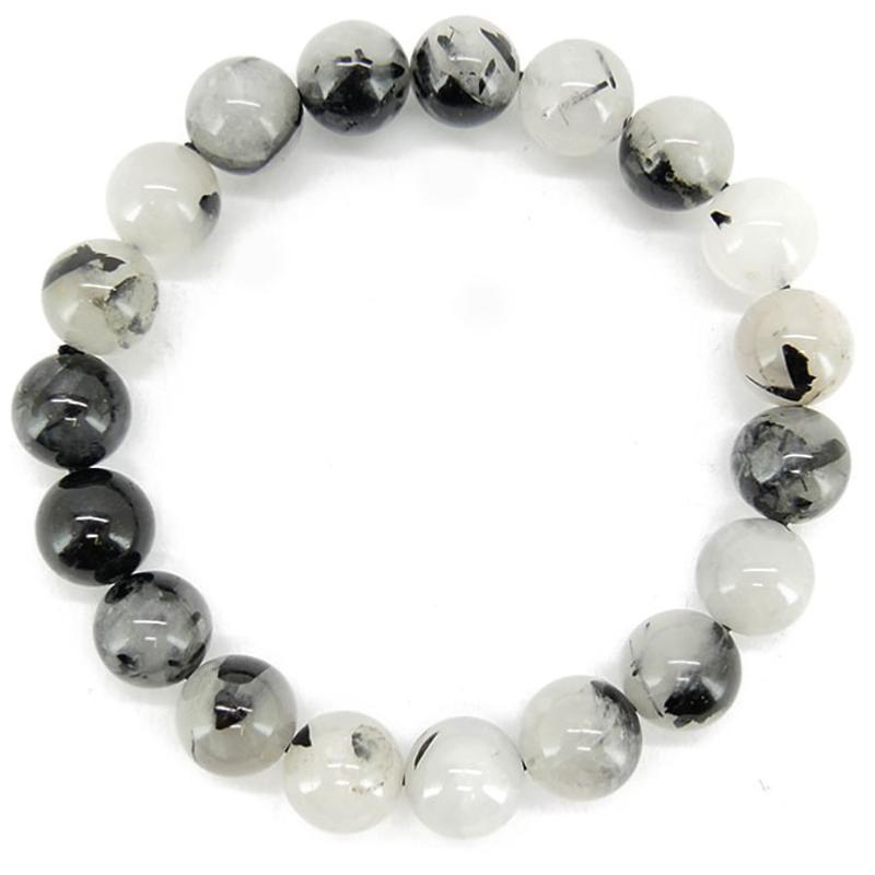 Bracelet quartz avec inclusions de tourmaline Brésil A (boules 10mm)