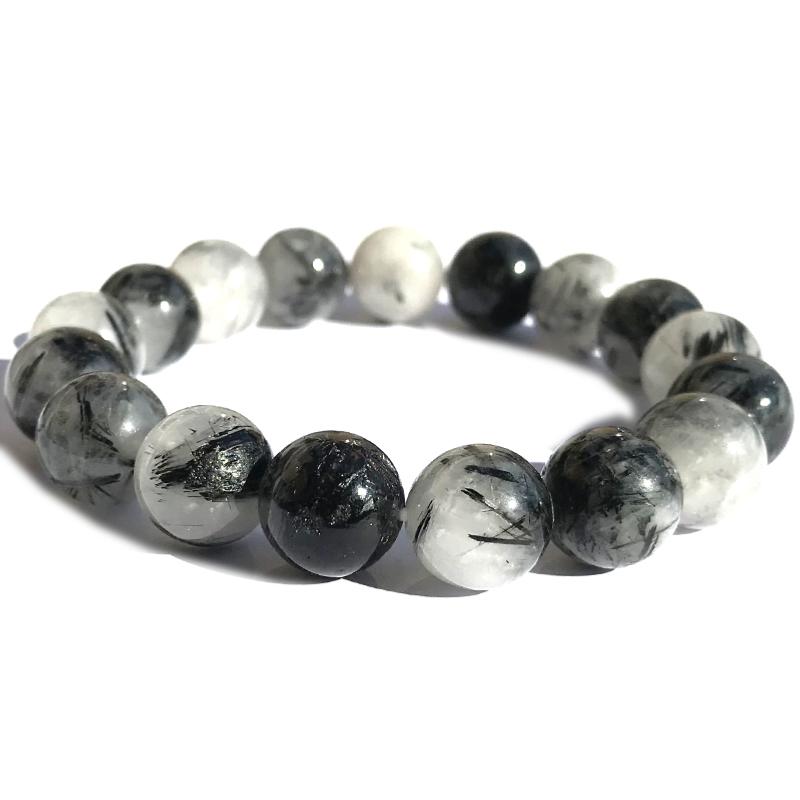 Bracelet quartz avec inclusions de tourmaline Brésil A (boules 12mm)