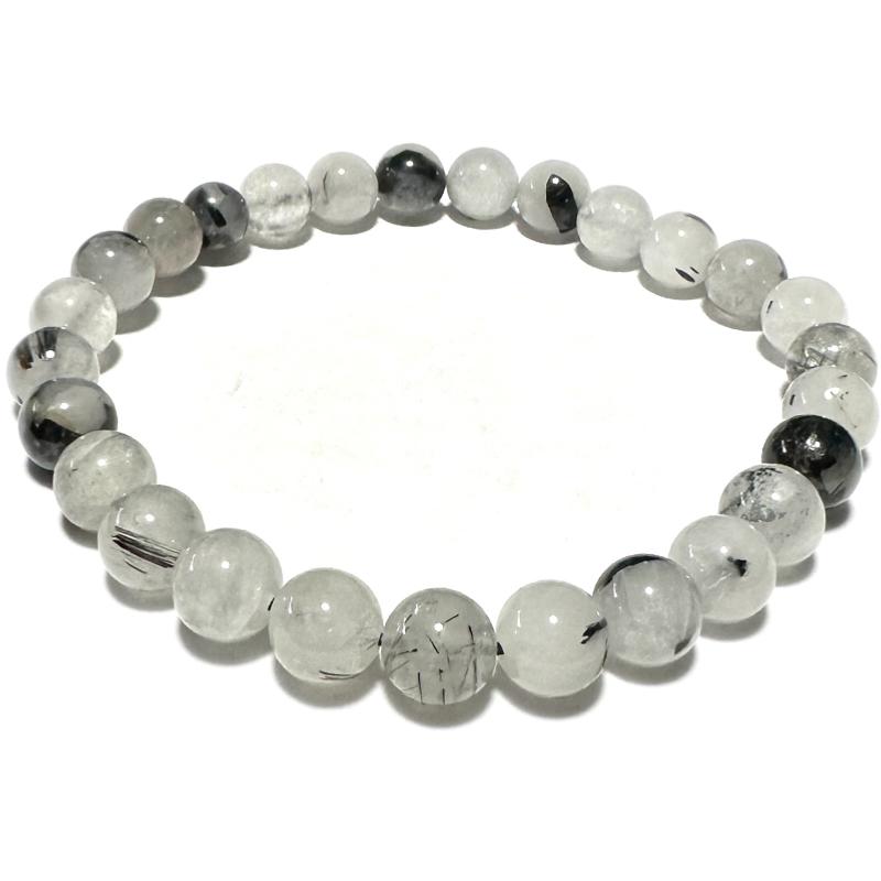 Bracelet quartz avec inclusions de tourmaline Brésil A (boules 7-8mm) - Taille L