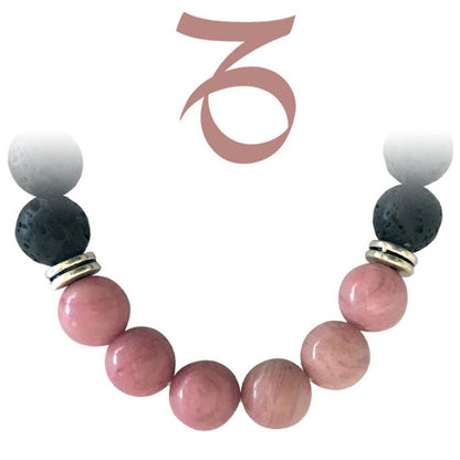 Bracelet &quot;Zodiac&quot; Capricorne - Pierre de lave - Rhodonite (boules 8mm)