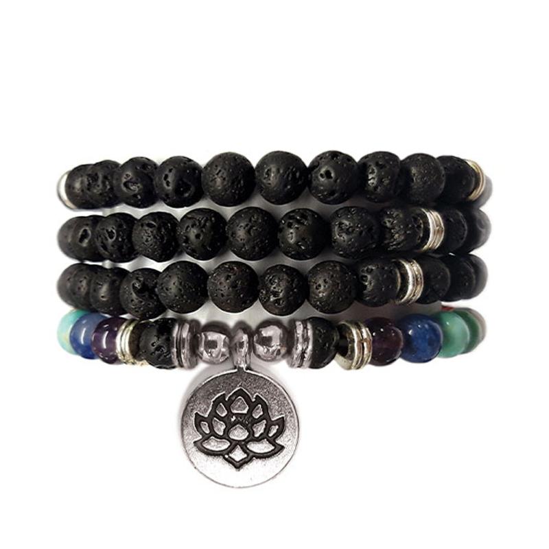 Bracelet/collier pierre de lave 7 chakras boules 6mm (perles d&