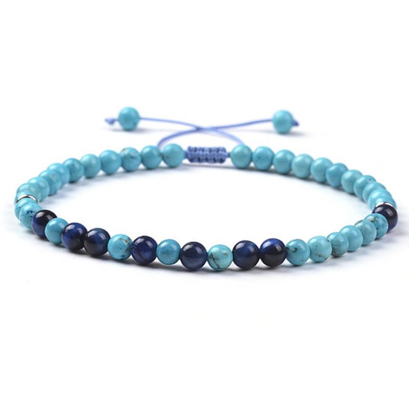 Bracelet Shamballa multi turquenite et oeil de tigre teinté bleu (boules 3-4mm)