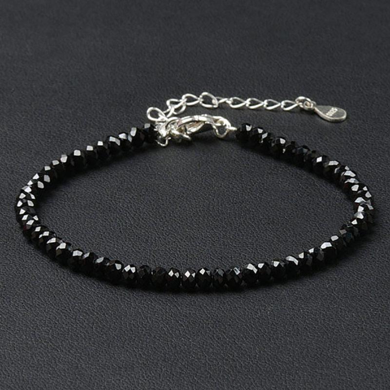 Bracelet spinelle noir perles facettées argent 925