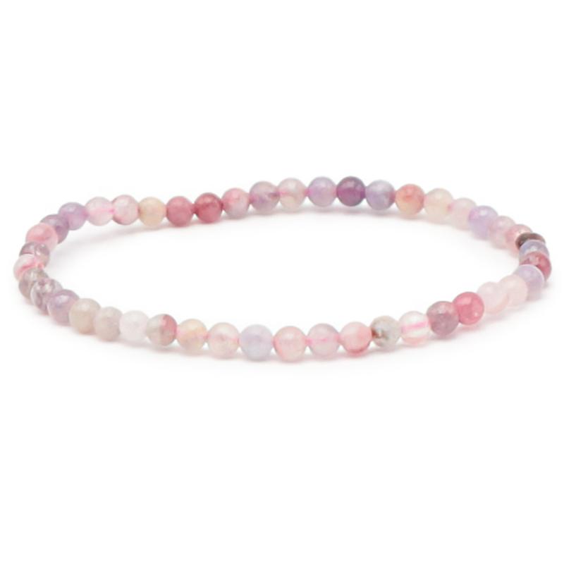 Bracelet tourmaline rose sur Eudialyte Namibie A+ (boules 3-4mm)