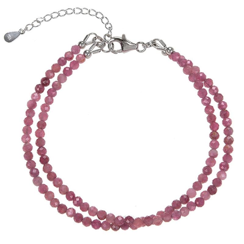 Collier tourmaline rose (rubelite) Brésil AA double brins (perles facettées 3mm)