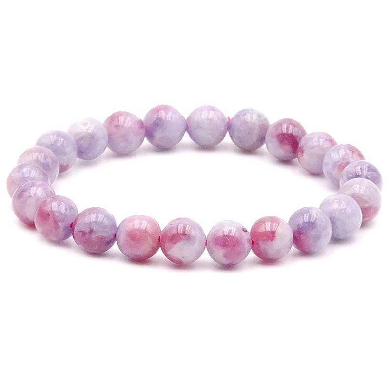 Bracelet tourmaline rose sur Eudialyte Namibie A (boules 7-8mm)