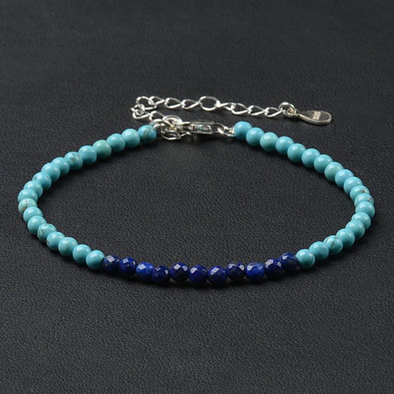 Bracelet turquenite lapis lazuli perles facettées argent 925