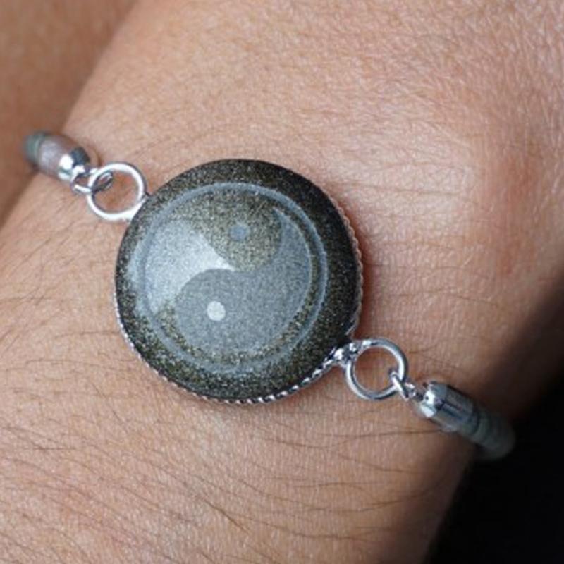 Bracelet Ying Yang obsidienne dorée